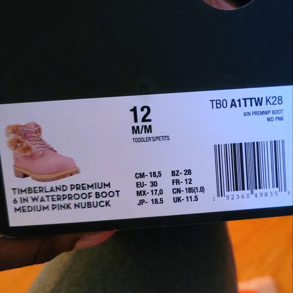 Size 12 M/M Girls Pink Timberlands with fur